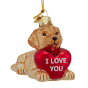 Golden Retriever With "I Love You" Heart Ornament