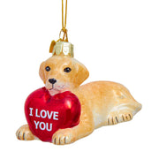 Yellow Labrador Retriever With "I Love You" Heart Ornament