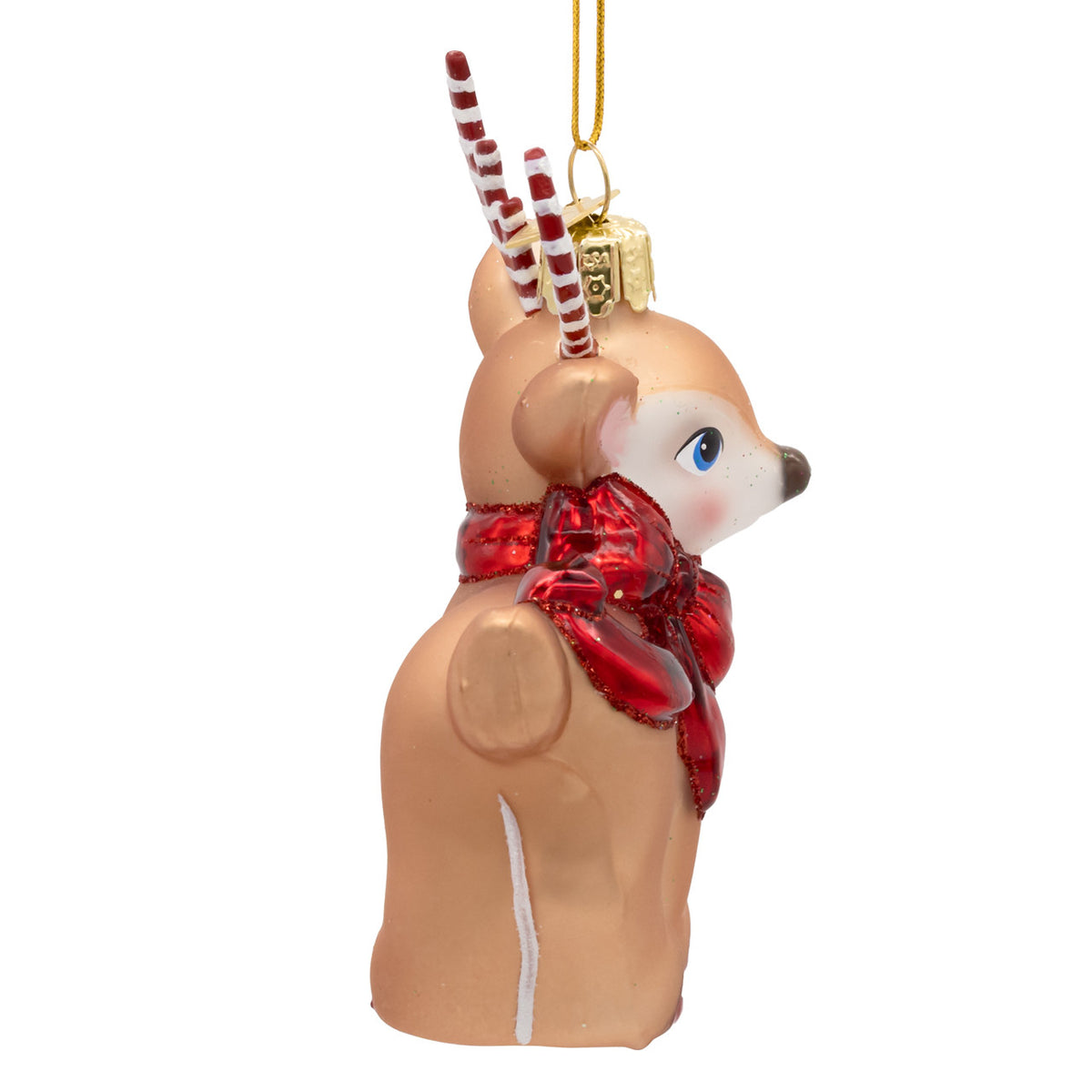 Reindeer With Shiny Bow & Candy Cane Antlers Ornament