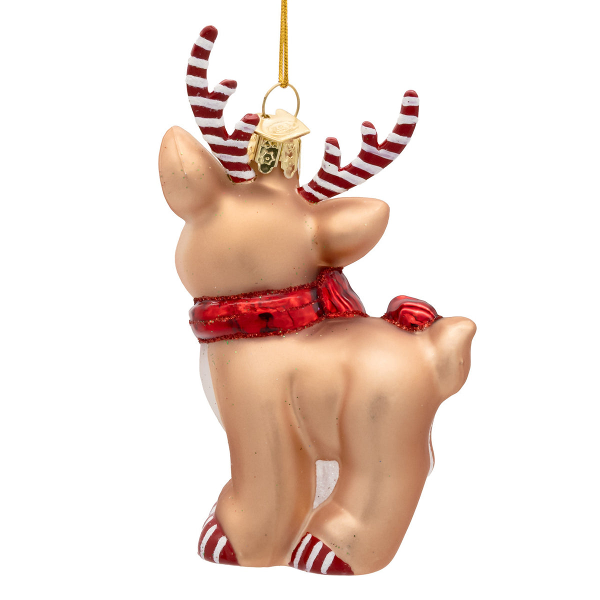 Reindeer With Shiny Bow & Candy Cane Antlers Ornament