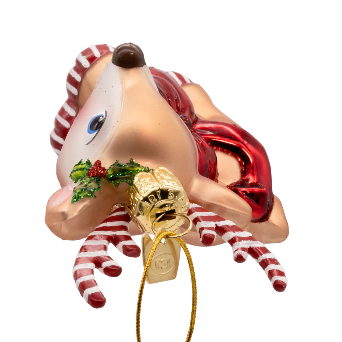 Reindeer With Shiny Bow & Candy Cane Antlers Ornament