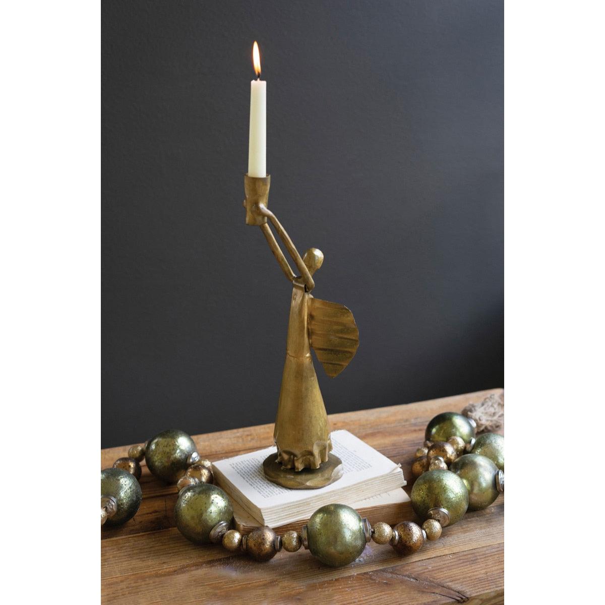 Antique Gold Metal Christmas Angel Taper Candle Holder