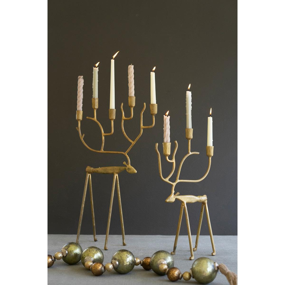 Antique Gold Forged Iron Christmas Deer Candelabras