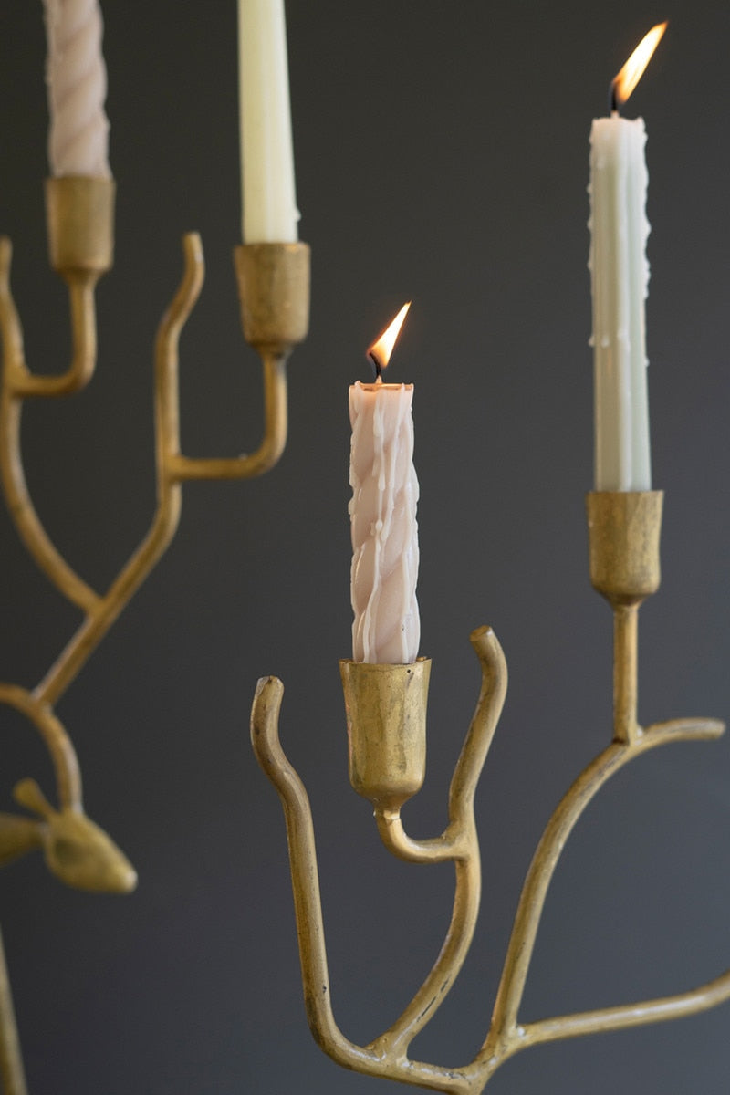 Antique Gold Forged Iron Christmas Deer Candelabras