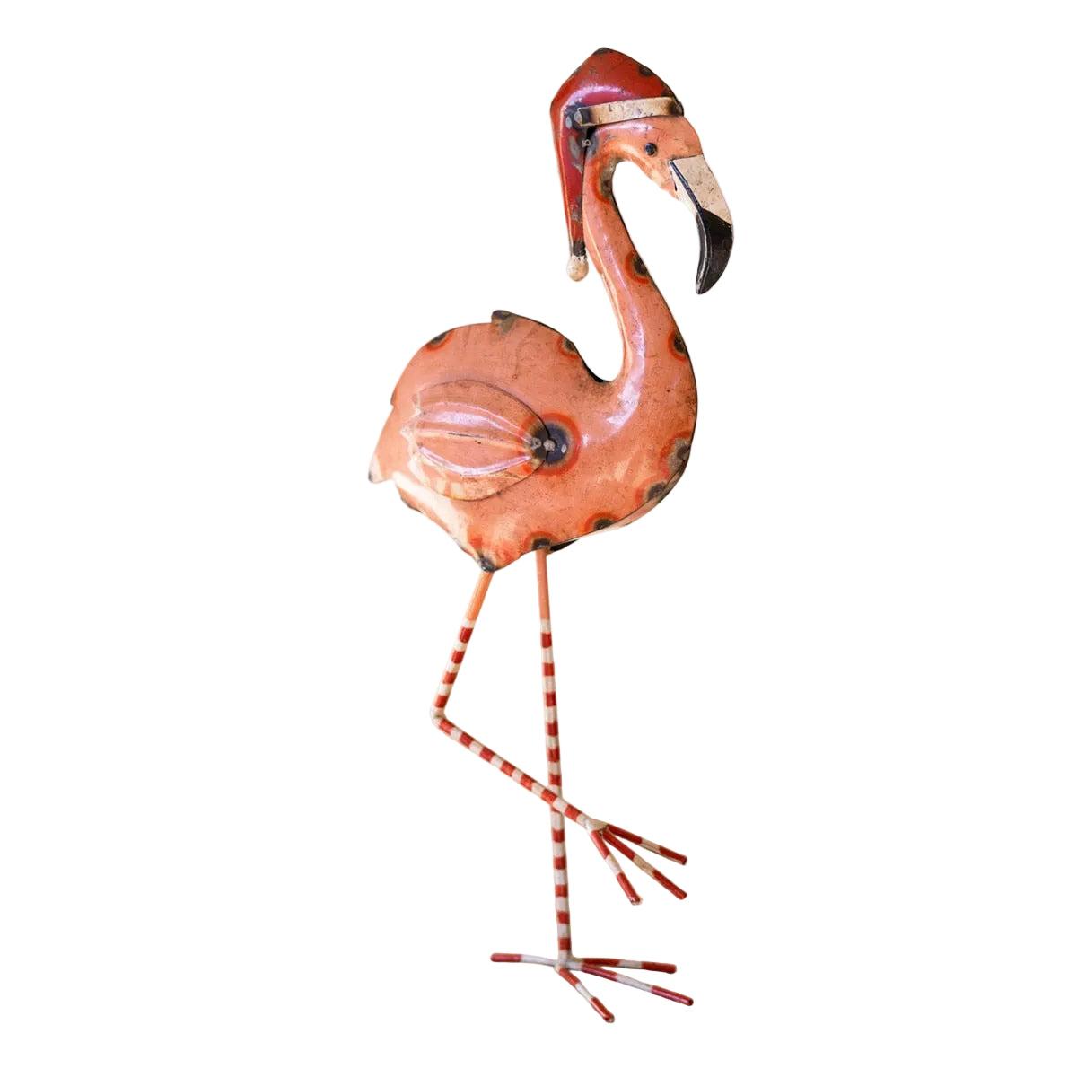 Painted Metal Christmas Flamingo