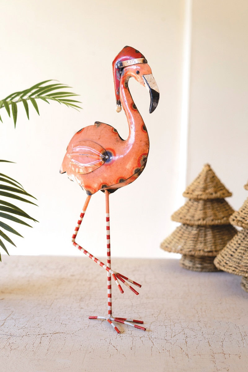 Painted Metal Christmas Flamingo