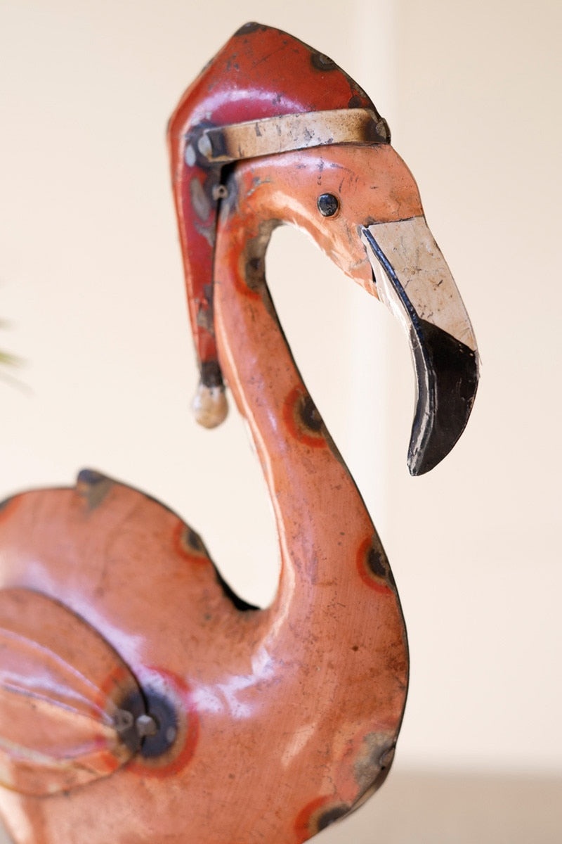Painted Metal Christmas Flamingo