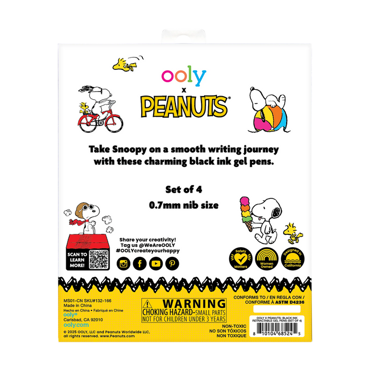 Peanuts Black Ink Retractable Gel Pens - Set of 4
