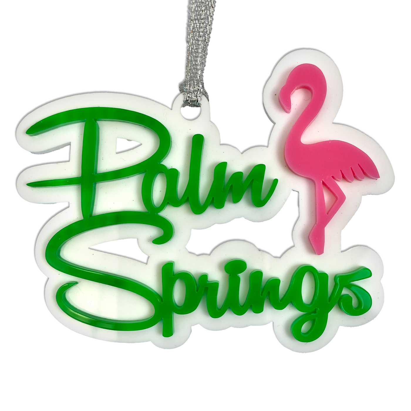 Palm Springs Script With Flamingo Ornament - Lime Green