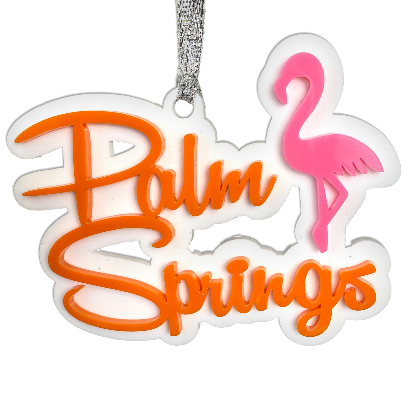 Palm Springs Script With Flamingo Ornament - Orange