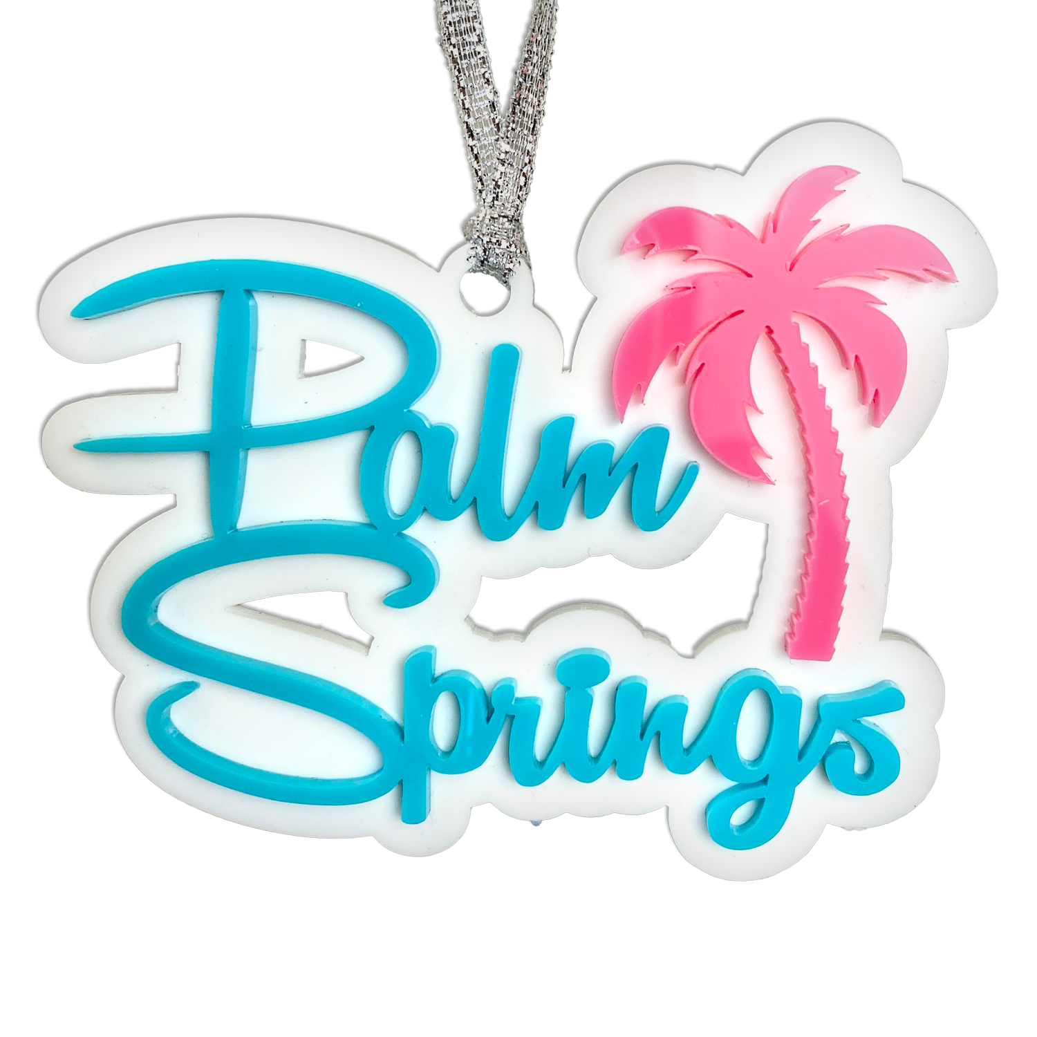 Palm Springs Script With Palm Tree Ornament - Aqua - Just Fabulous Palm Springs