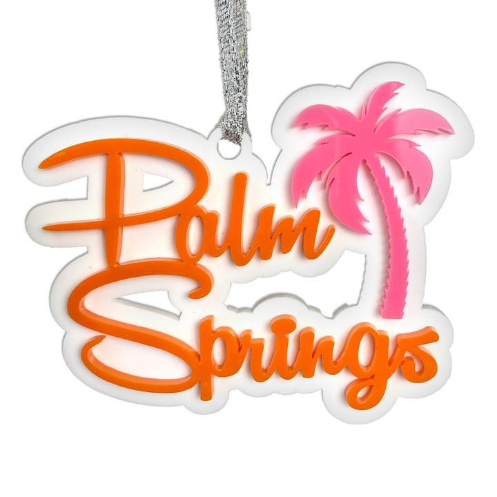 Palm Springs Script With Palm Tree Ornament - Orange