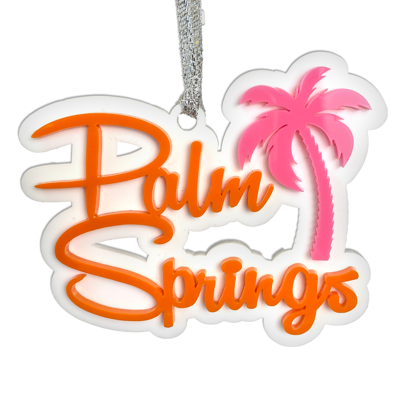 Palm Springs Script With Palm Tree Ornament - Orange
