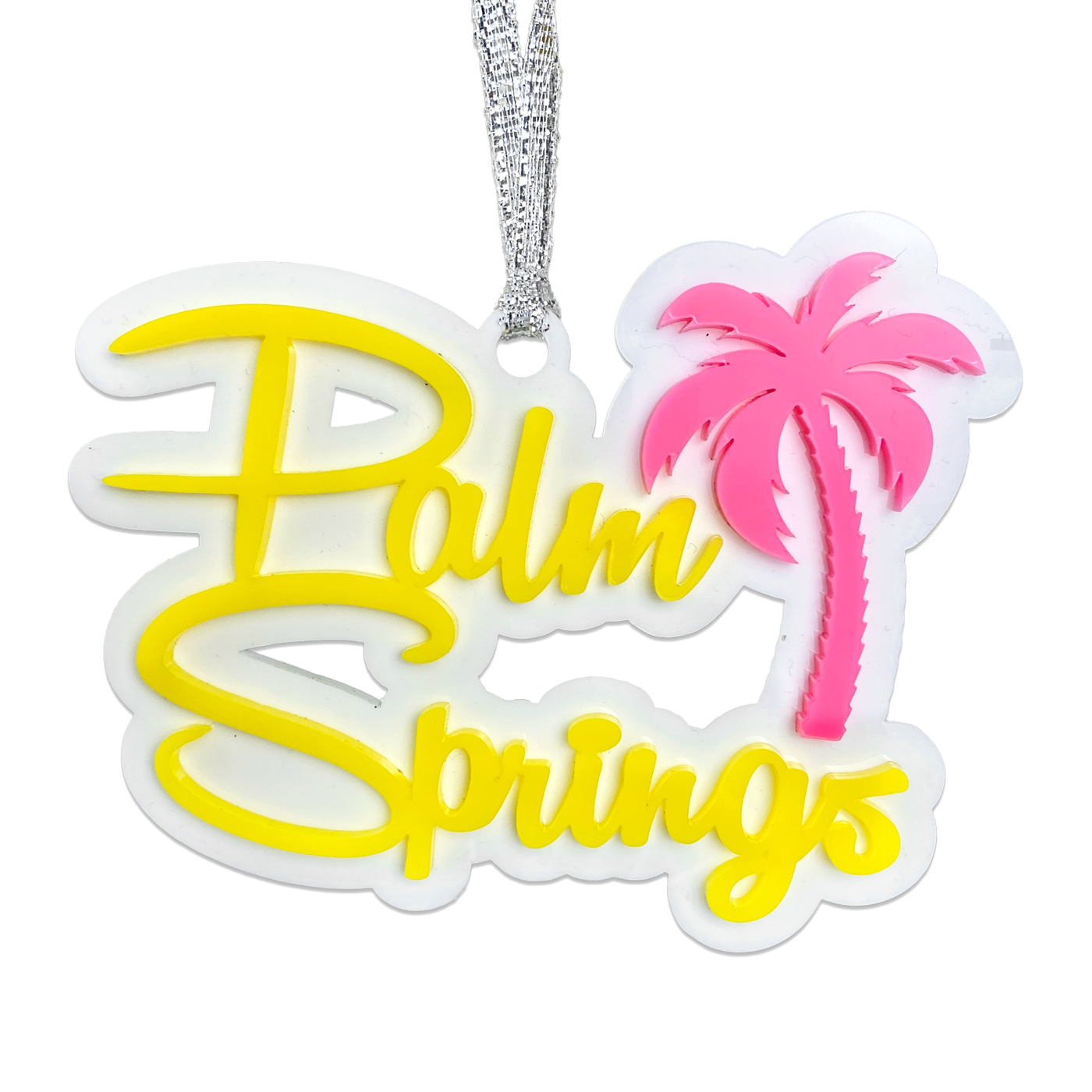 Palm Springs Script With Palm Tree Ornament - Yellow