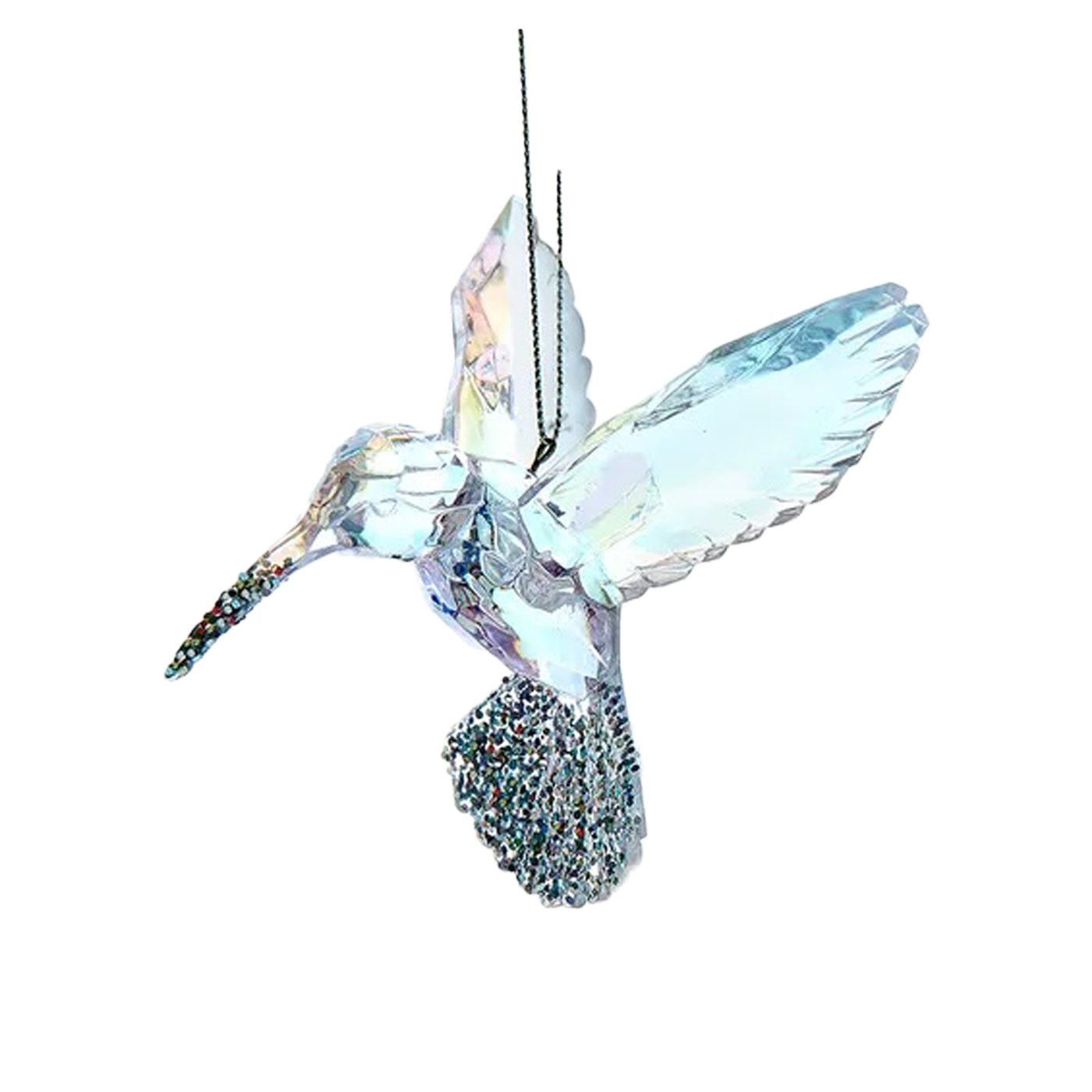 Opalescent Glittered Hummingbird Ornament - Blue