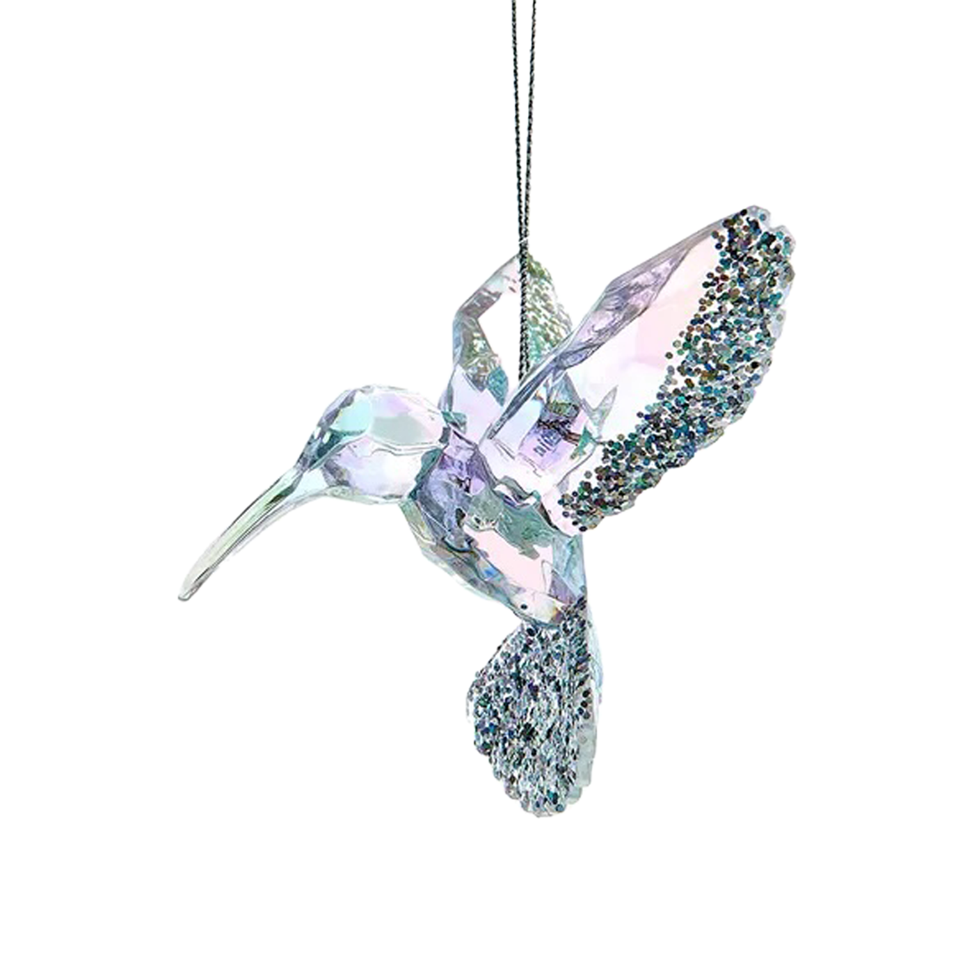 Opalescent Glittered Hummingbird Ornament - Pink