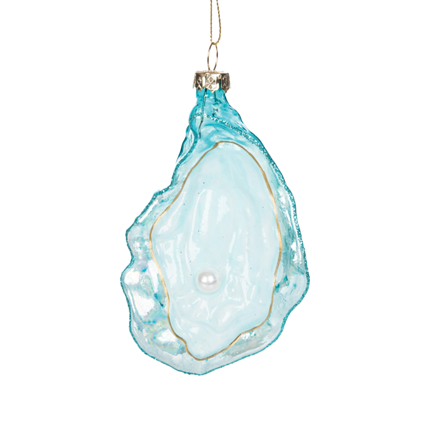 Blown Glass Oyster Shell Ornament - Turquoise