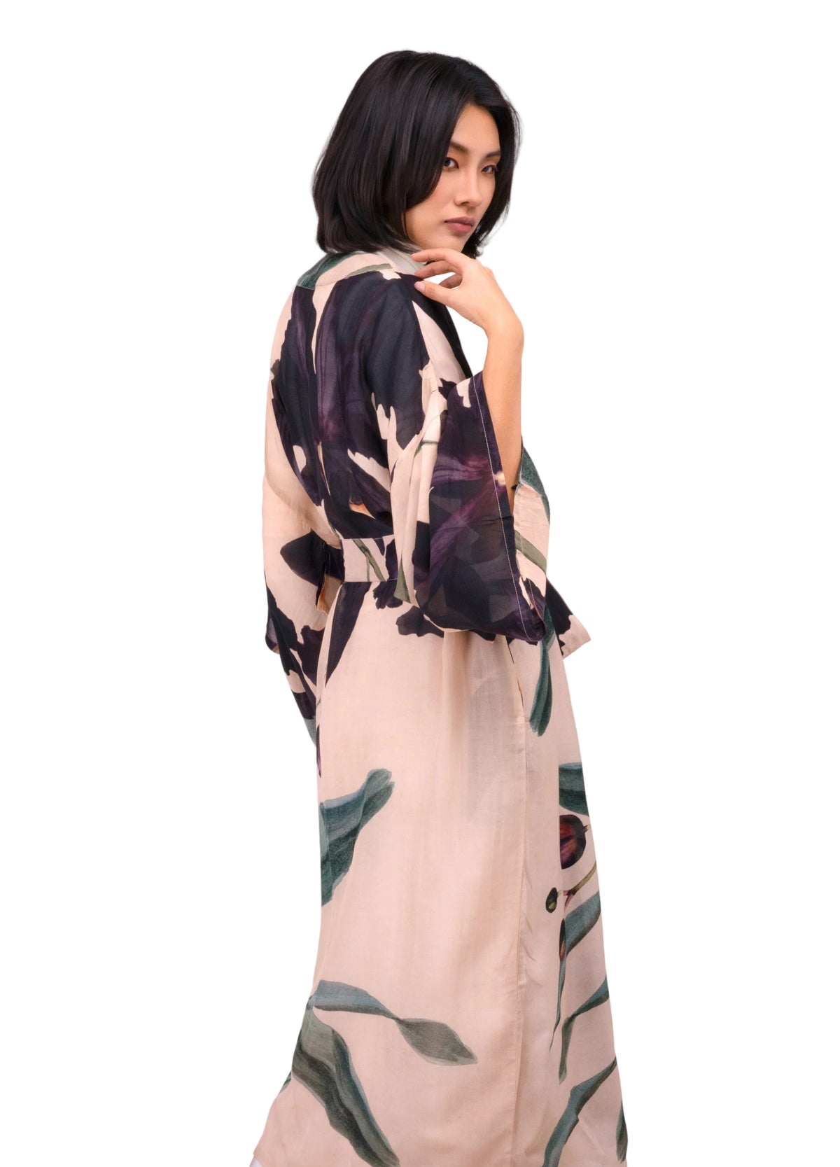 Midnight Orchid Long Kimono Gown