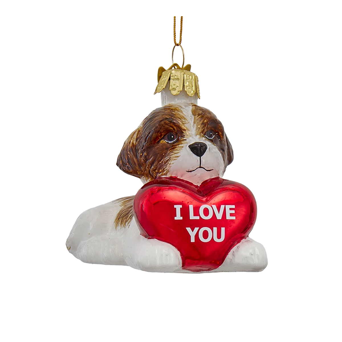 Shih-Tzu With "I Love You" Heart Ornament - Brown