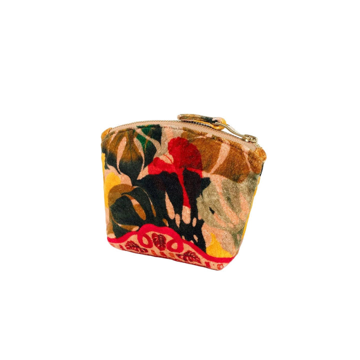 Exotic Leaves Printed Velvet Mini Pouch