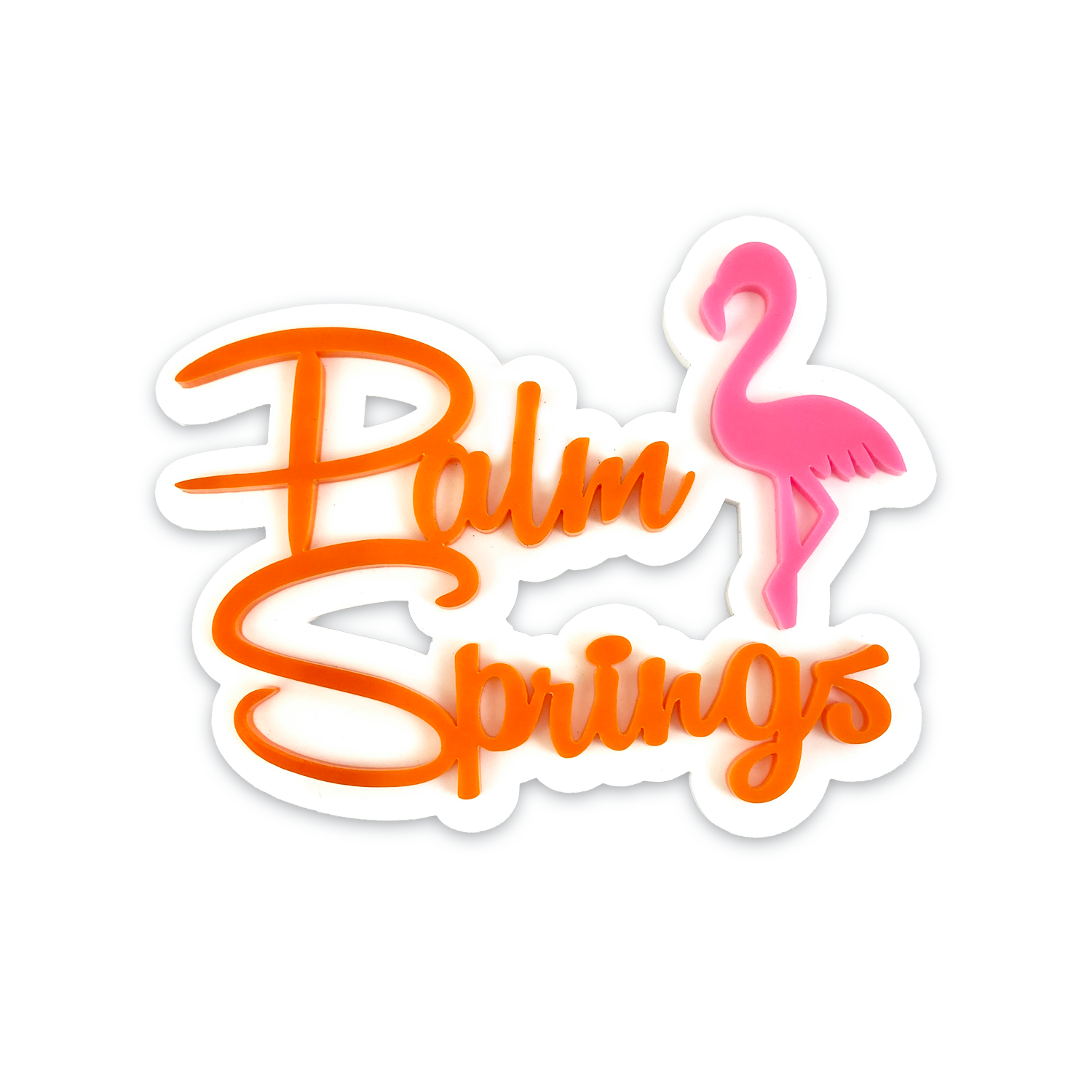 Palm Springs Script With Flamingo Magnet - Orange