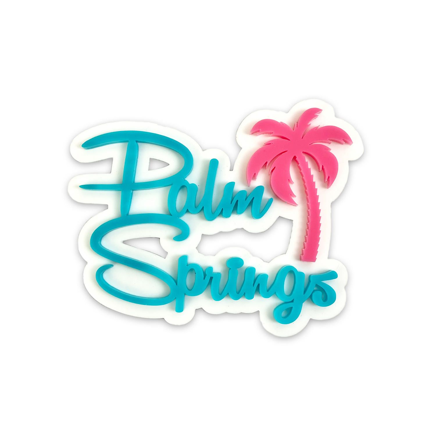 Palm Springs Script With Palm Tree Magnet - Aqua - Just Fabulous Palm Springs