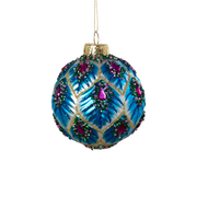 Peacock Ball Ornament - Blue