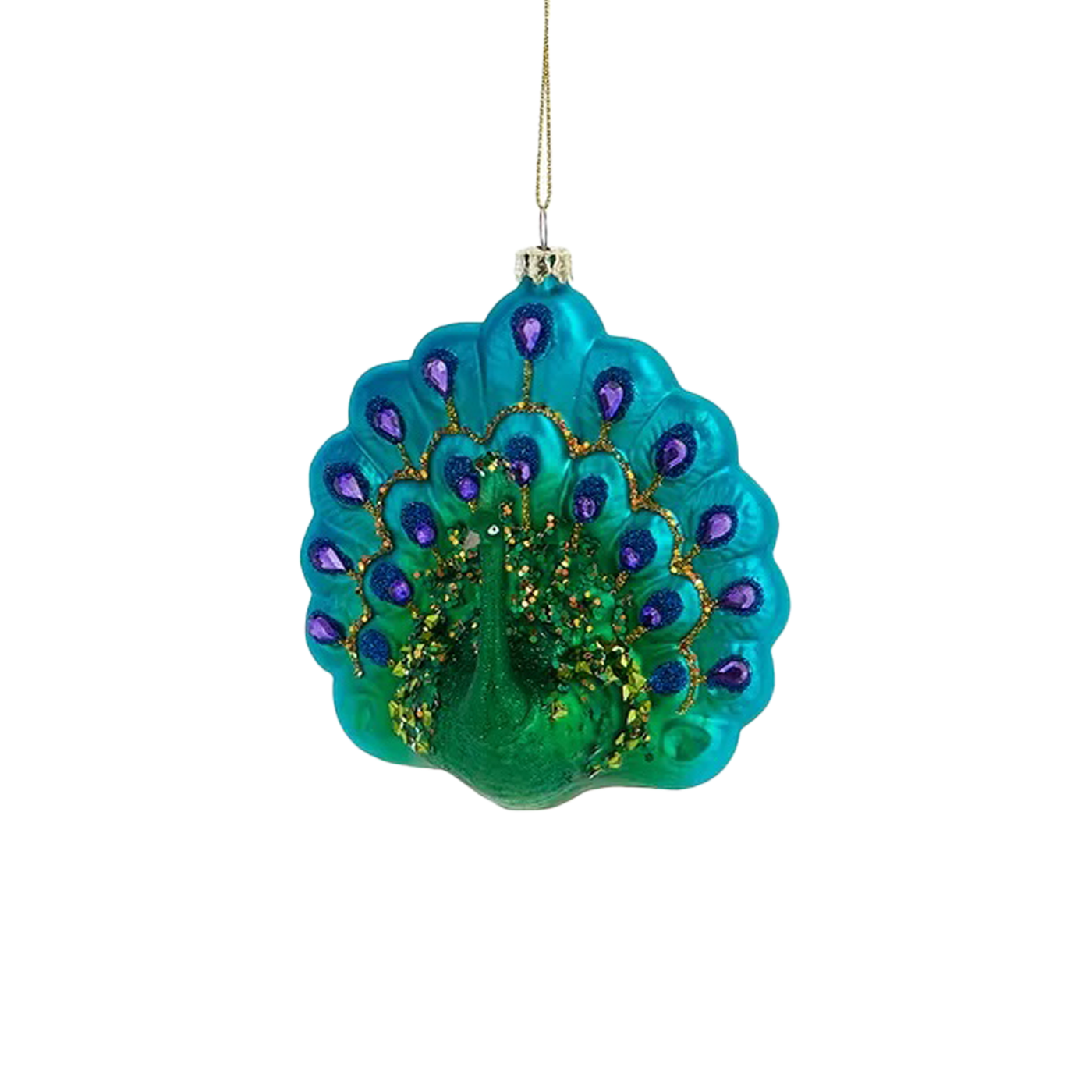Small Peacock Glass Ornament - Green
