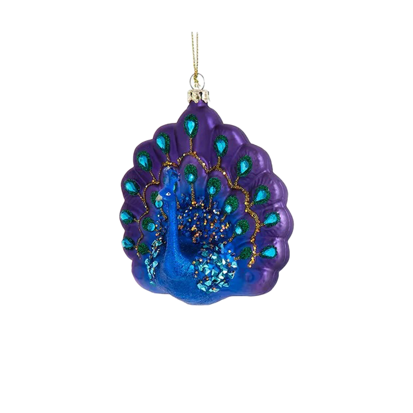 Small Peacock Glass Ornament - Purple