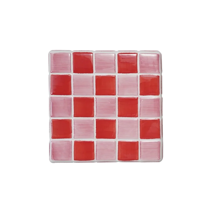 Stoneware Trivet With Checkered Pattern - Red