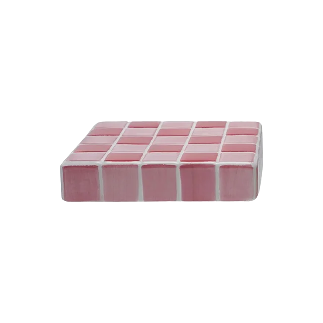 Stoneware Trivet With Checkered Pattern - Red