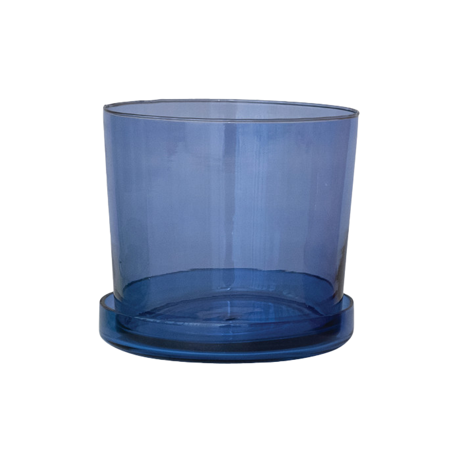 Hand Blown Planter With Saucer - Blue