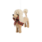 Fabric Poodle With Bow Ornament - Plaid Bow