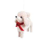 Fabric Poodle With Bow Ornament - Red Bow