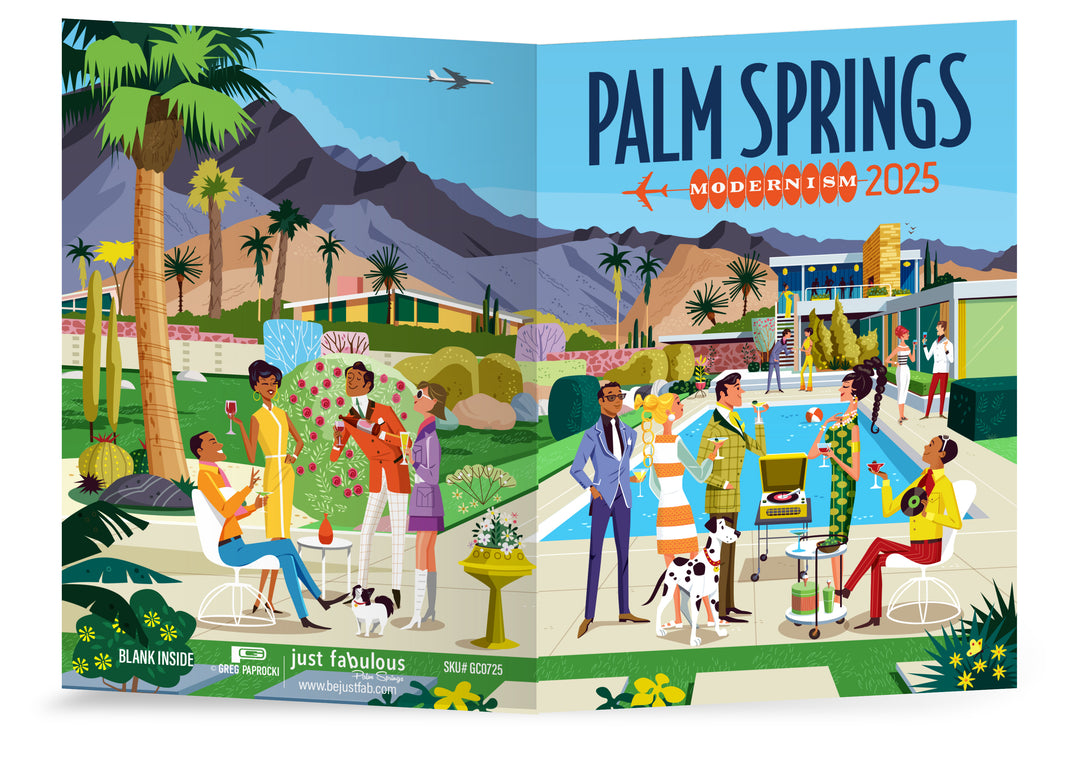 Greeting Card: Poolside Gossip Modernism 2025 (Blank Inside)