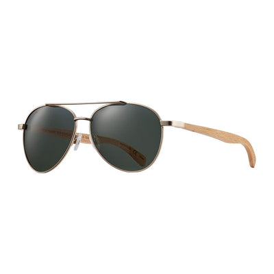 Amador Matte Gold & Beachwood With Grey-Green Polarized Sunglasses