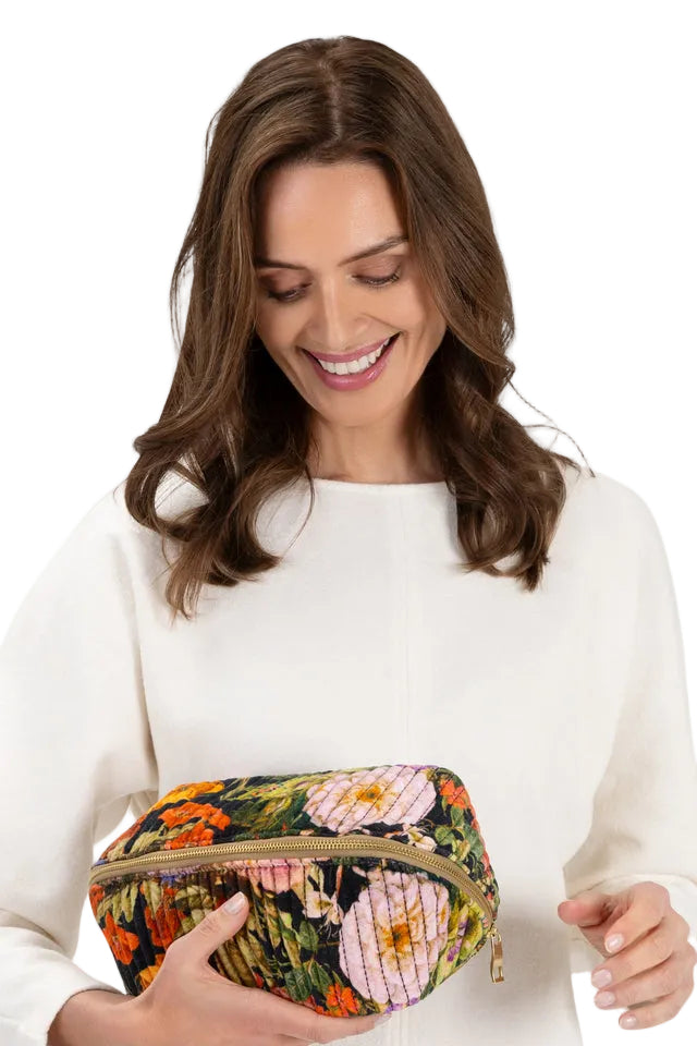 Midnight Posey Quilted Make Up Bag