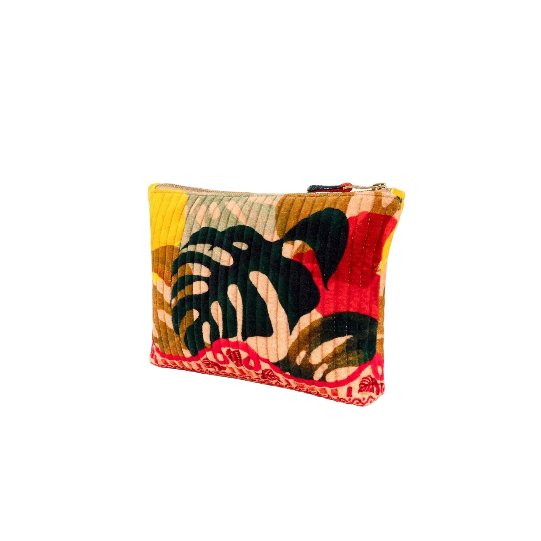 Exotic Leaves Quilted Velvet Zip Pouch