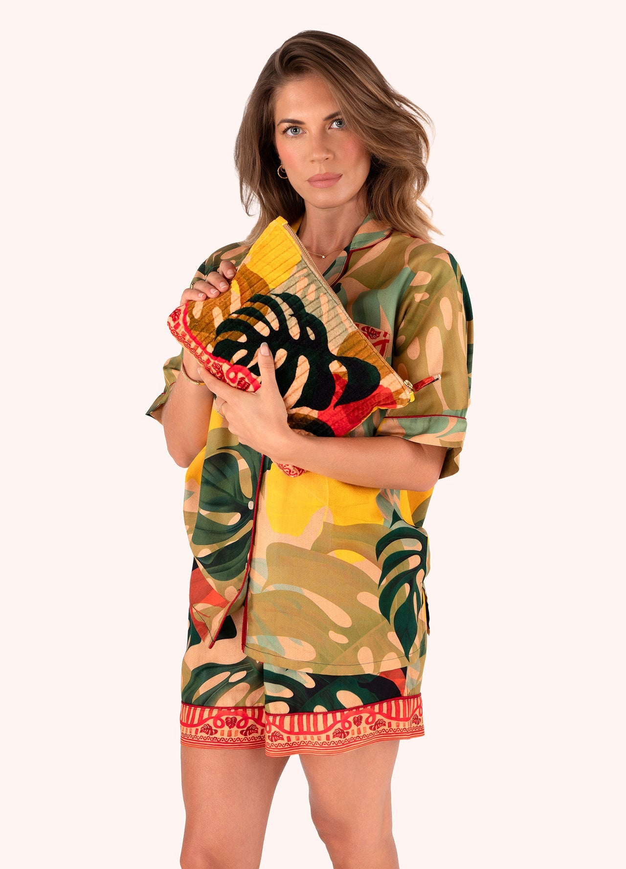 Exotic Leaves Quilted Velvet Zip Pouch