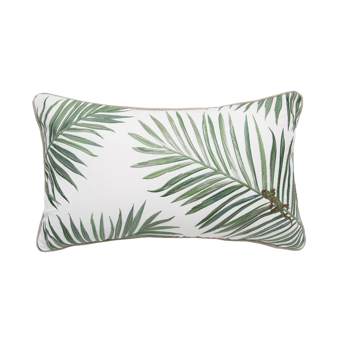 Sage Palm And Lizard Indoor Outdoor Lumbar Pillow