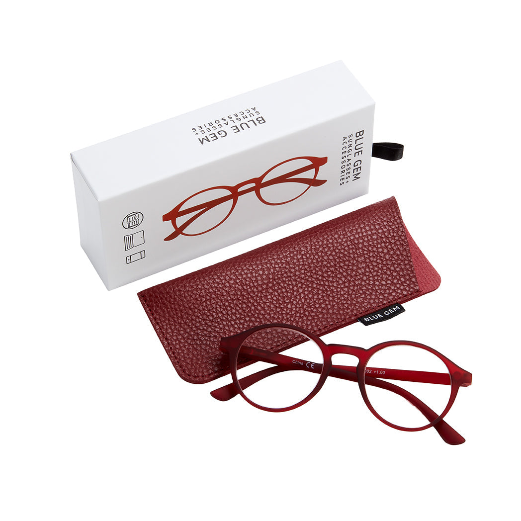 Soft Round Reading Glasses With Case - Red
