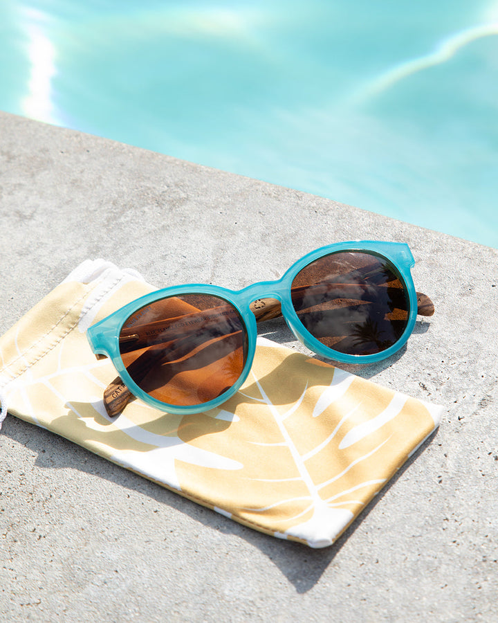 Reagan Polarized Sunglasses - Aqua / Zebra Wood