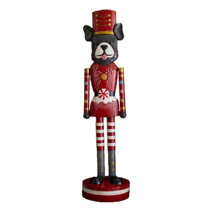 Painted Metal Christmas Dog Nutcracker - Red