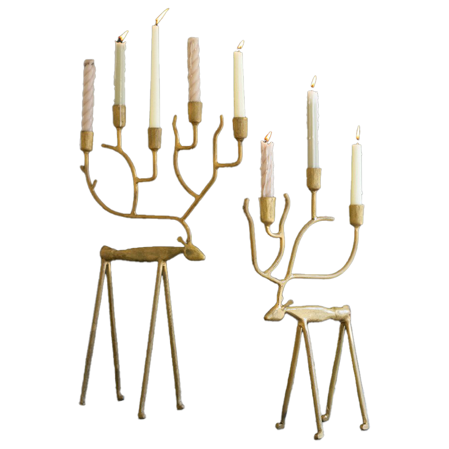Antique Gold Forged Iron Christmas Deer Candelabras