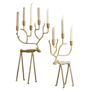 Antique Gold Forged Iron Christmas Deer Candelabras