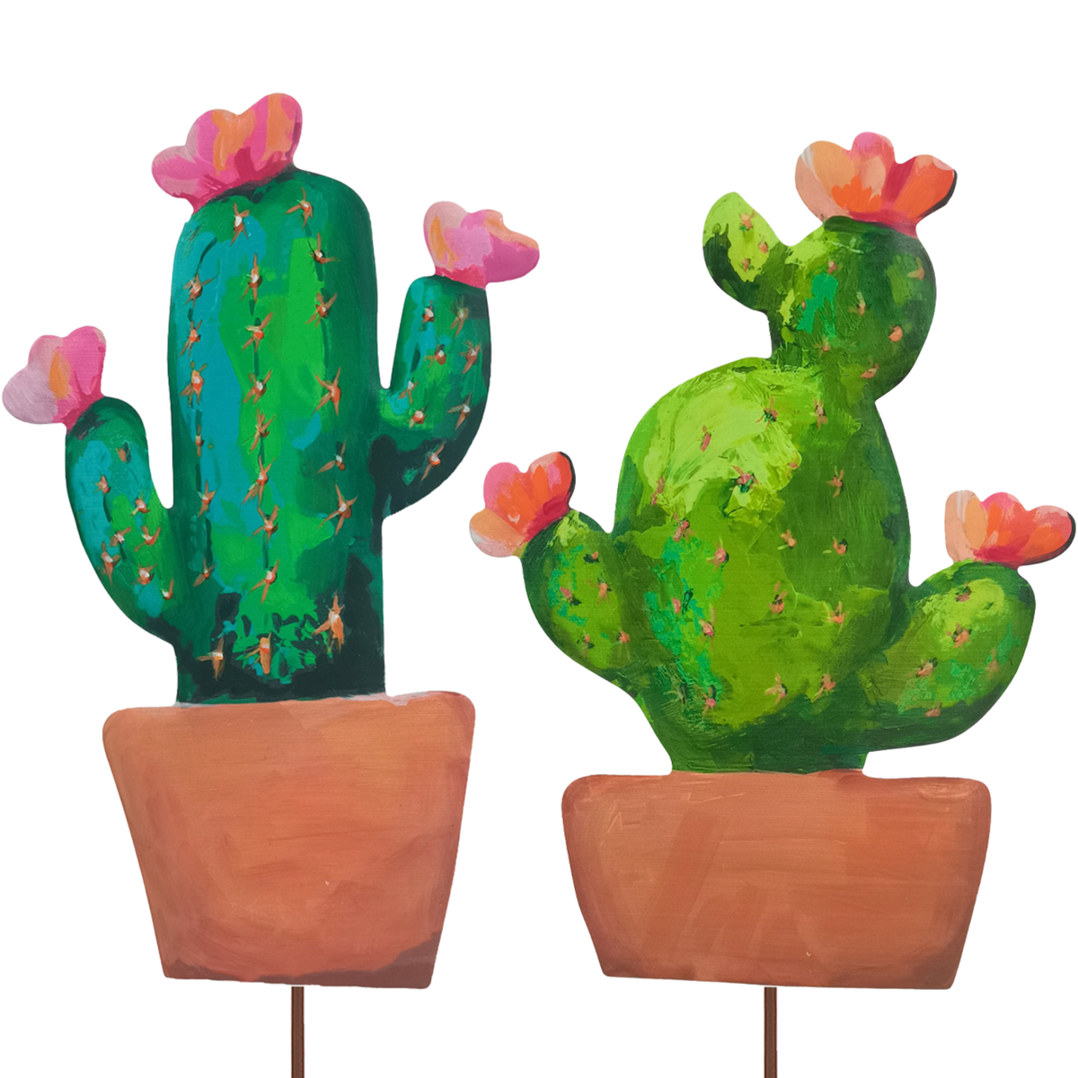 Mini Clay Pot Cactus Metal Easel - Tall