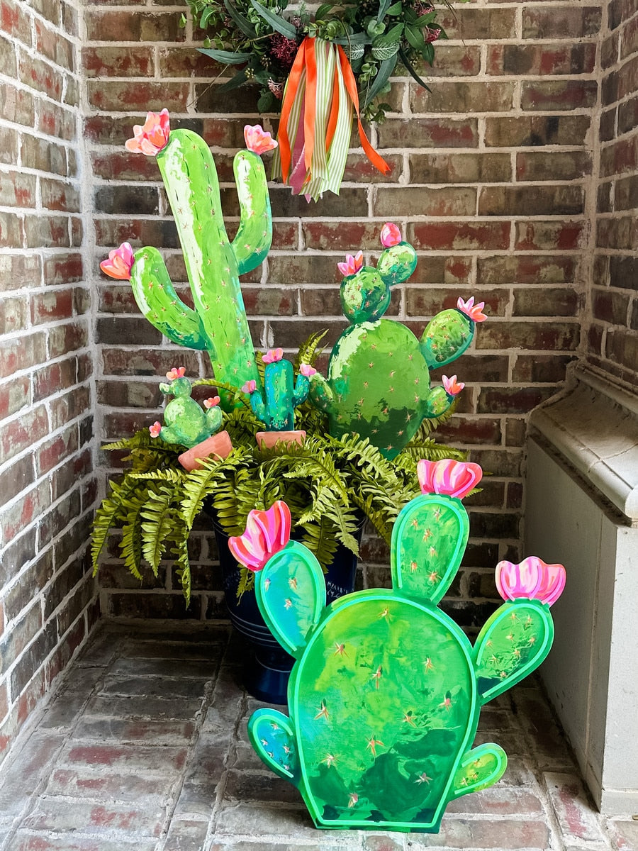 Mini Clay Pot Cactus Metal Easel - Tall