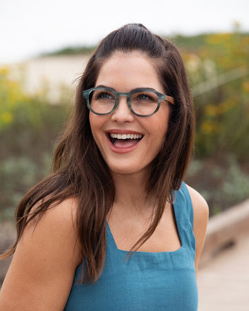 Sunset Reading Glasses - Pastel Blue & Marble Wood