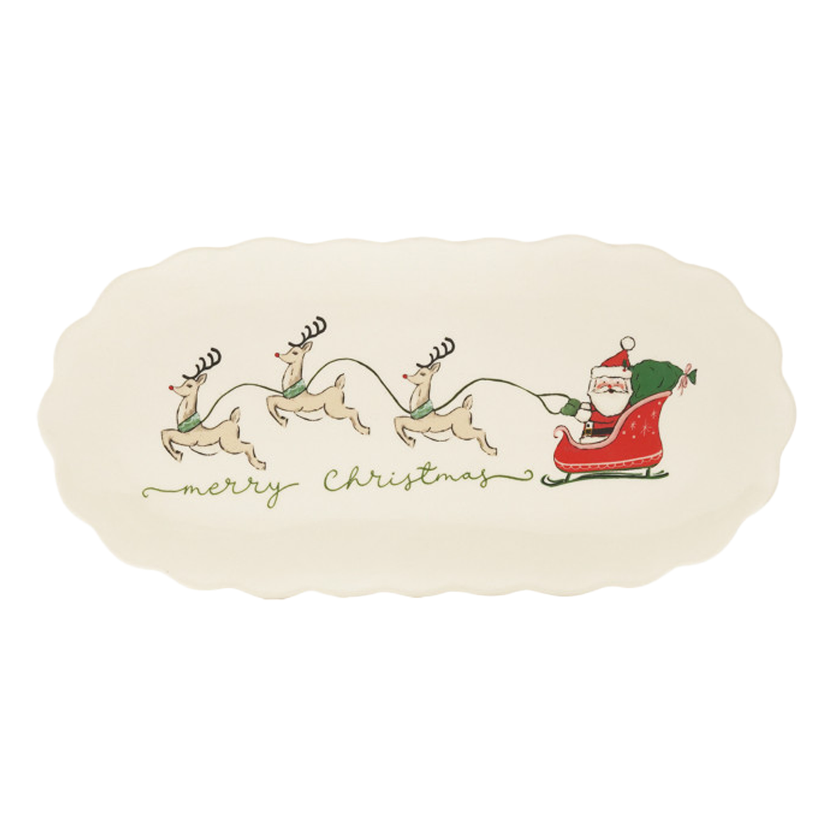 Merry Christmas Santa Stoneware Scalloped Platter
