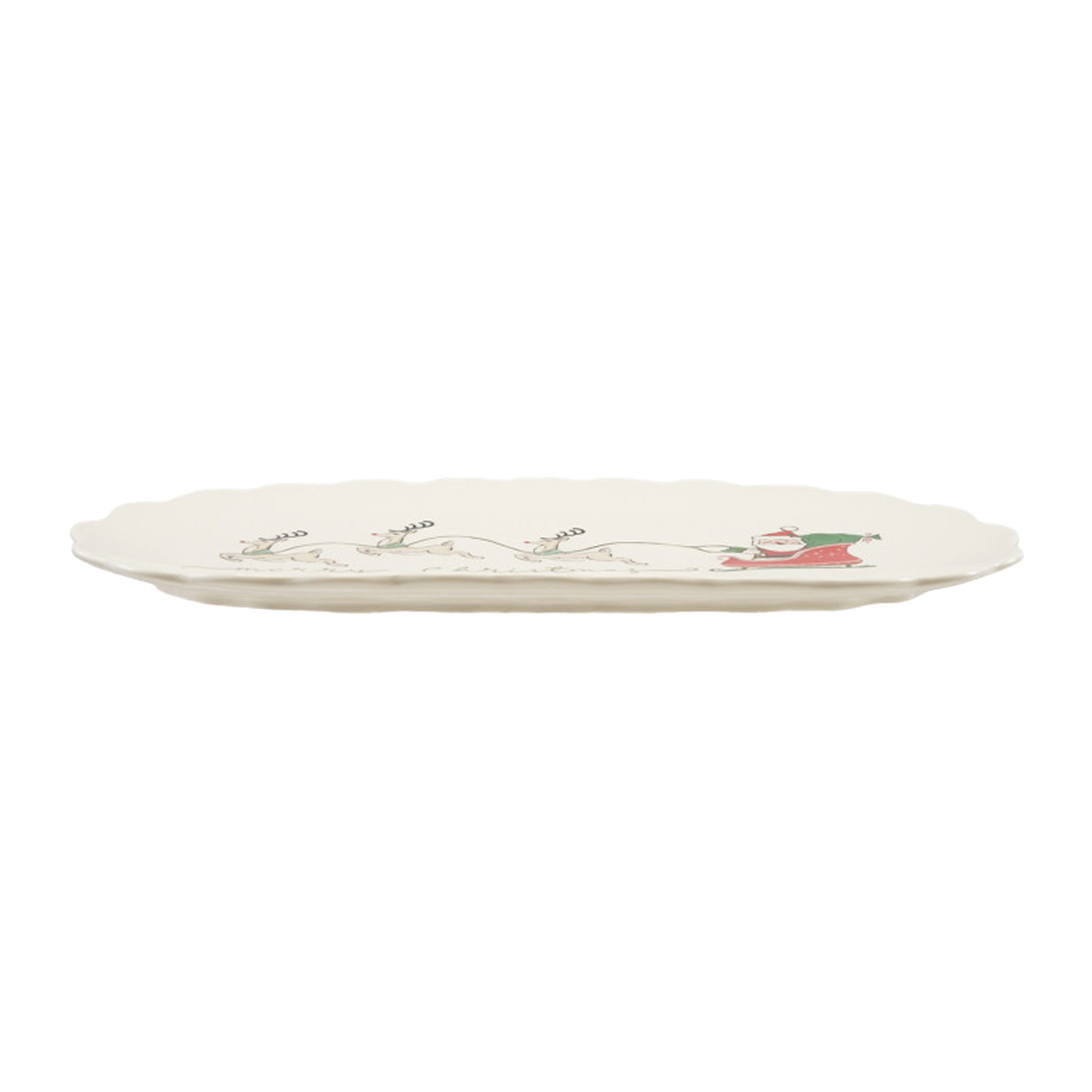 Merry Christmas Santa Stoneware Scalloped Platter